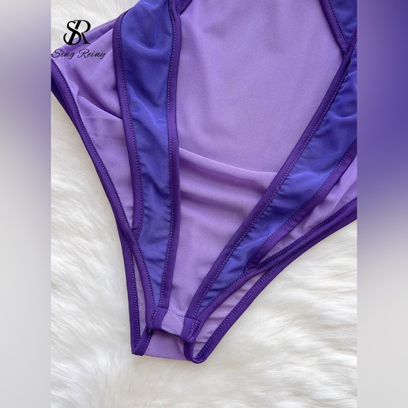 Sheer Mesh Bodysuit | Criss Cross Cutout One Piece - Picture 6 of 6